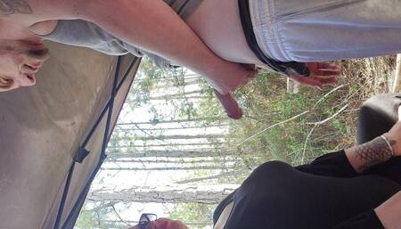Outdoor Hardcore Blowjob Hiding From Family