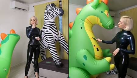 Katya smoking and destroy two huge inflatables