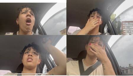 4K Embarrased for hiccups burps itchy nose in front of taxi driver