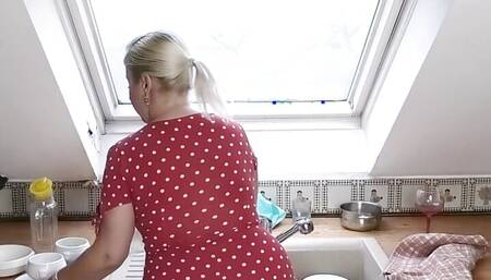 German blonde chubby teen fucks in kitchen