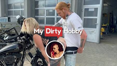 MyDirtyHobby - Busty blonde swallows cum in public