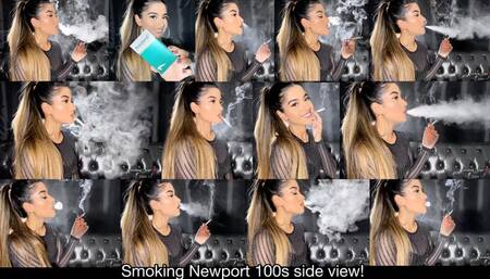 Angie smoking Newport 100s side view! Nose exhales - Snaps - Cone exhales - Residual exhales