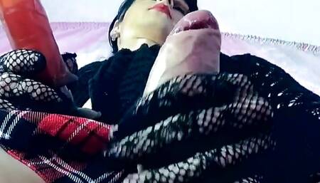 Shemale Private Life Dreams of Men and Cums in Glass and Drinks His Sperm