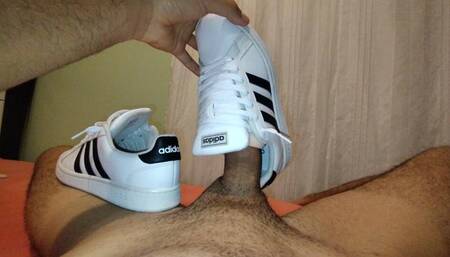 Fucking and cumming a lot inside my wife's Adidas sneakers