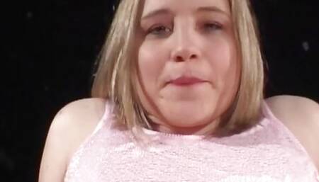 Busty German blonde dildoing her shaved muff and sucking a long dick