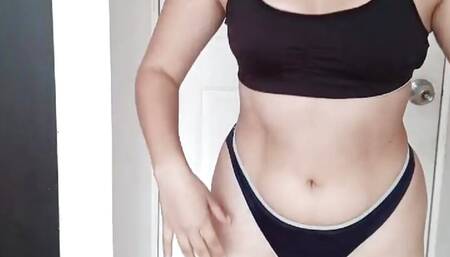 Latina teen tries on bras