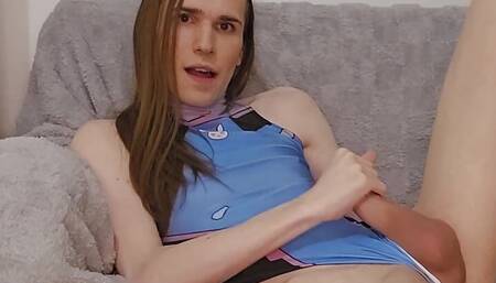 trans girl in dva cosplay masturbate and shoots a huge load