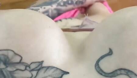 POV Sexy tattoed babe Mika Flores with pierced nipples masturbates her pussy till extensive orgasm