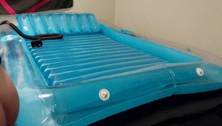 Cumming on my PVC bed while I fuck myself