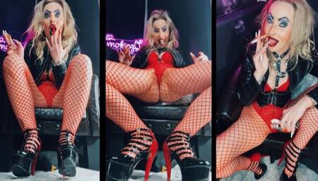 Chain smoking 2 Marlboros at once- human ashtray- cosplay Tiffany Virginia (chuckys bride)