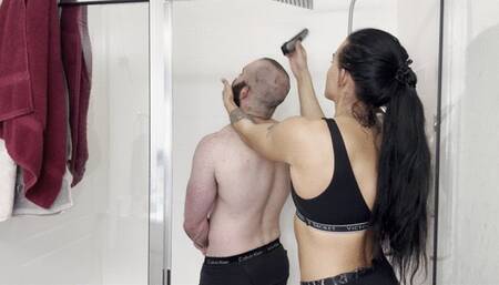 Temptress Barber Shop 1: Head Buzzing & Shaving, Shaved Heads, Hair Cutting, Hair Fetish, Hairy, Clothed Female Naked Male CFNM