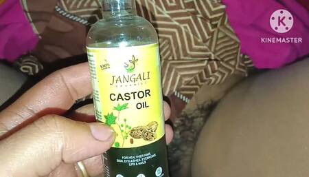 Penis and vagina massaged with castor oil and fucked