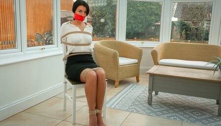 Sarah's secretarial struggle - tape wrap gag