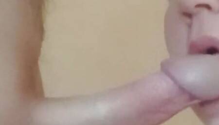 close-up blowjob and cum in mother-in-law's mouth