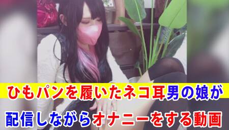 A video that masturbates while distributing a cat ear man wearing a string bread