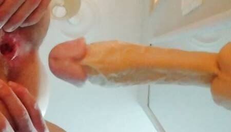 Huge dildo fucking me from behind like a slut