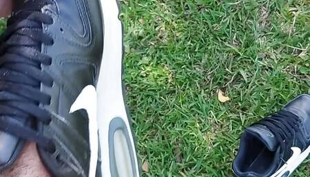 cumming on my nike air max command sneakers in the camp forest