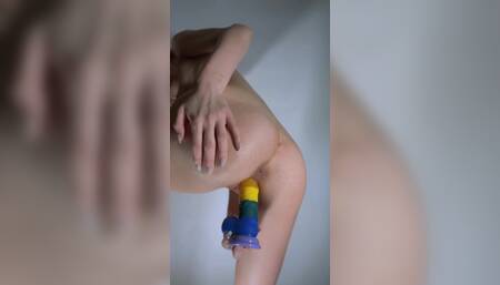With Rainbow Dildo