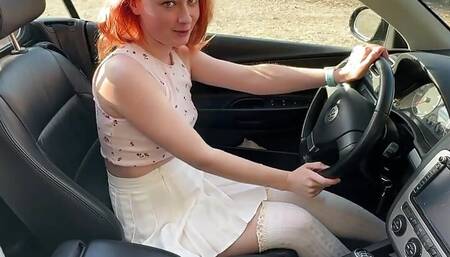 Naughty Girl Masturbate in Cabriolet Outdoor