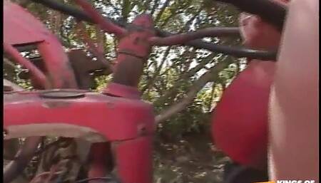 Blonde Teen Have Intense Anal and Pussy Fuck with a Handsome Guy Outdoor in a Tractor
