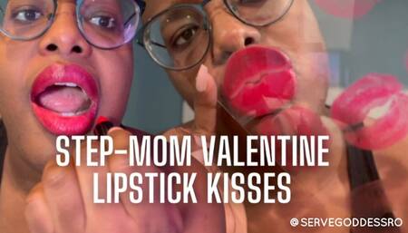 Step-Mom Valentine Lipstick Kisses - taboo, ebony lips, kissing fetish, red lipstick, mouth fetish, plexiglass kisses, ebony goddess, Bratty Black Girls, close ups