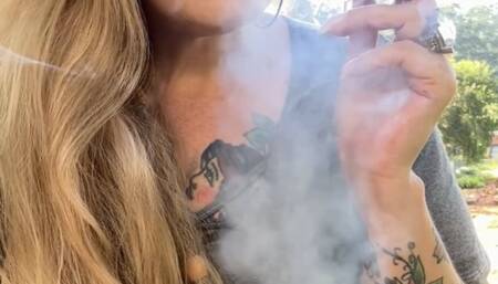 Red Marlboro - Smoking on the street - Deep Inhales, Multiple pumps, Multiple puffs, Nose exhales, Cough, Crush, Sneakers, Jeans, Sunglasses