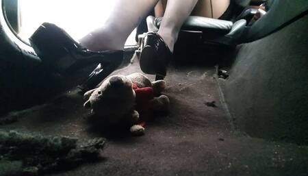 Candid Plushie Trample in BMW e46 Platform Heels