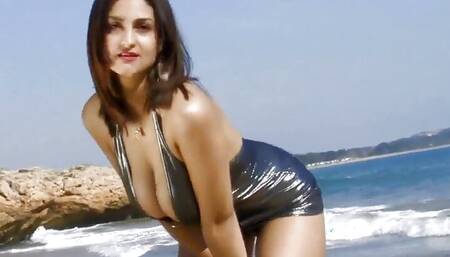 Nice Young Brunette with Big Boobs Sandra Milka Getting Naked on the Beach