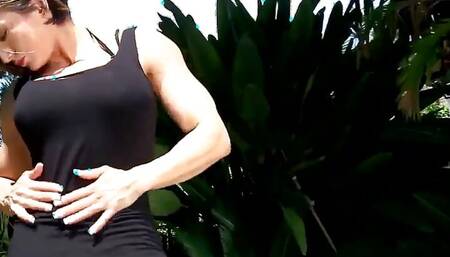 Muscled Women Removing Her Clothes in the Wild