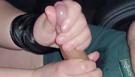 Giving him a sensual Edging Handjob but he is not allowed to Cum ????