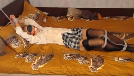 naughty school girl gets tied, gagged and let to struggle