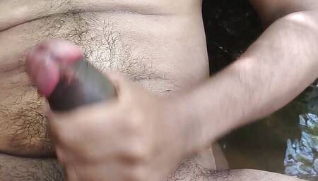 Big black cock asian guy Masturbating outdoor