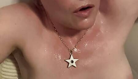 Mature beauty gets turned on by hot bath water and needs a big meaty man to come and fuck her