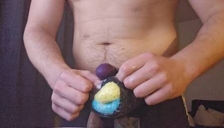 Jerking off with that wet, insane, vibrating DIY fleshlight made with sponges and my gfs vibrator