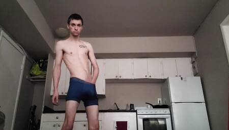 Twink boy flashes cock