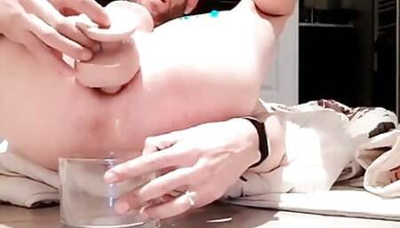 Clarabitch Fuck Hard with Big Dildo After Insert Food in His Whore Ass