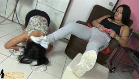 Cleaning pile of dirty socks by Mistress Beh # SD MOBILE