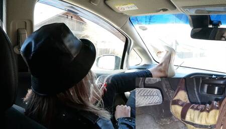 Beautiful long-legged girls riding around the neighborhood in a car - Pedal Pumping