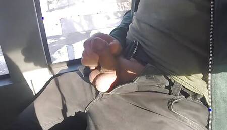 My first attempt: jerking off in a moving bus, unfortunately only with a soft cock.