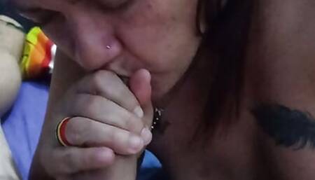 My horny stepaunt gives me a delicious blowjob