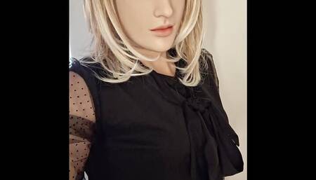 Office sissy with female mask gets short lunch time wank