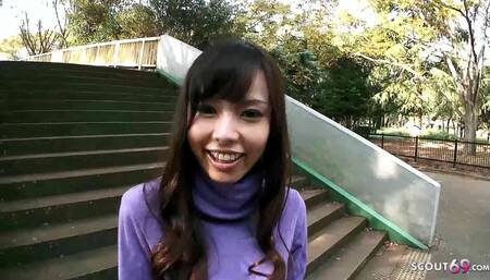 Small Japanese Schoolgirl 18 talk to First Blowjob in Car by old Man