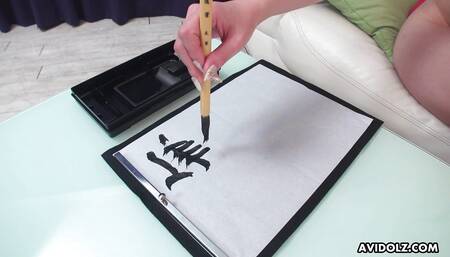 Japanese brunette Renka Shimizu writes while footjob a hard cock uncensored.