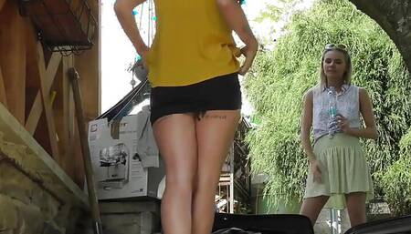 Hot and Sexy Girls Party Outdoors in Short Skirt Summer Dress and Miniskirts but No Underwear to Flash Their Pussy and Asses