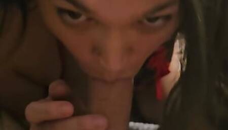 Brunette Zoey B sucking on a big dick blowjob