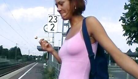 A beautiful German girl loves sucking a dick after playing with a banana