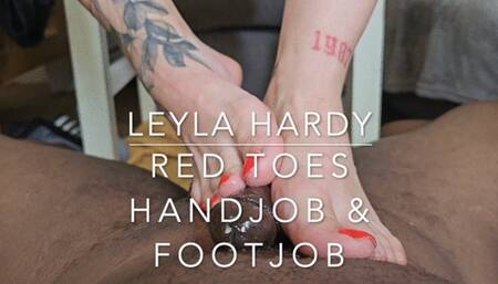 Leyla Hardy Red Toes Handjob & Footjob