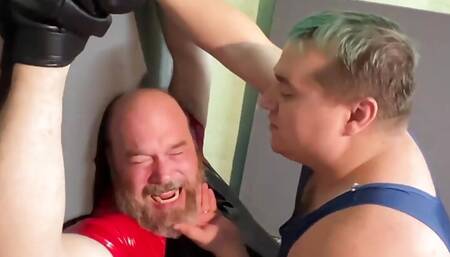 Mature man Gigglemeister wrestled and tickled by chubby bear