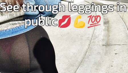 Slut walks in public with see through leggings