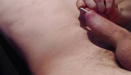 Young Guy blocking his cum with his sounding rod (ASMR)